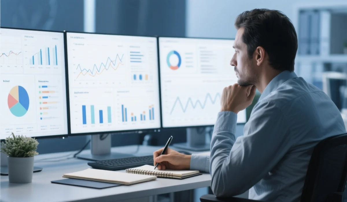 商业分析师专注分析数据图表